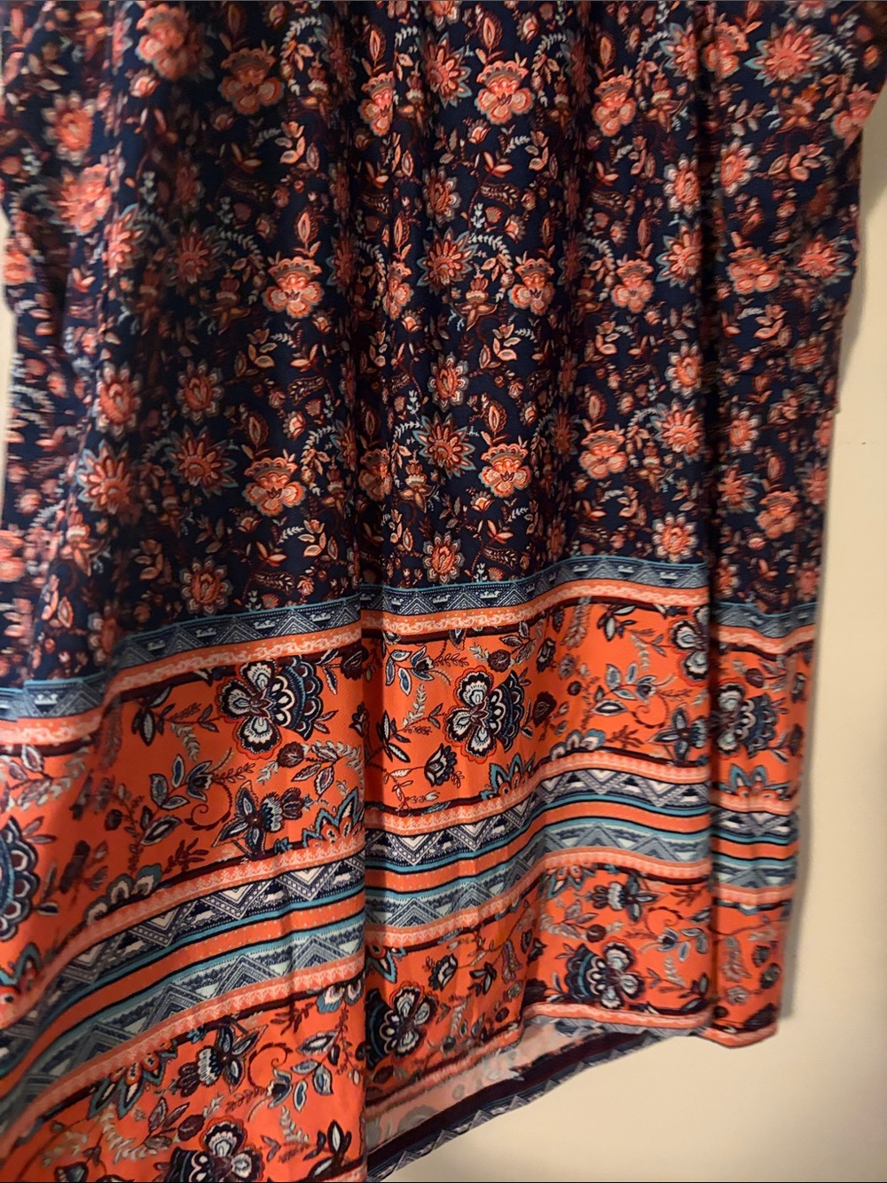 Sleeveless Navy Midi Dress with Coral Floral Border & Pockets - Small - Picture 7 of 7